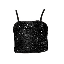 Girls Shiny Sequined Strap Tank Top Black 8-9 Years
