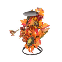 Tea Light Candle Holder Decorative Thanksgiving Table Centerpieces Autumn Artificial Maple Leaf Berry Sun Flower Table Decoration