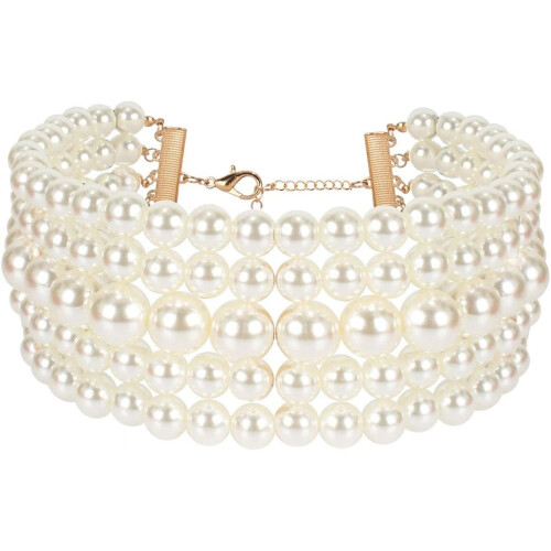 Conjunto de colar e brincos com pérolas sintéticas da moda