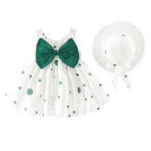 Baby Girls Polka Dot Print Sleeveless Casual Dresses Summer Bowknot A-Line Casual Sundress With Straw Hat Size 12-18 Months