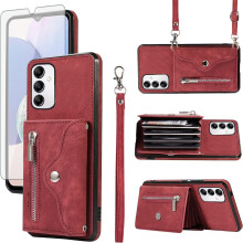 Samsung Galaxy A14/M14 5G Wallet Case with HD Screen Protector, Wrist Strap, Card Holder & Stand – Compatible with A14 4G/14A/14M/G5
