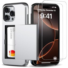 iPhone 16 Pro Wallet Case with Card Holder + 2 Tempered Glass Protectors – Slim, Shockproof, Hidden Card Slot, Compatible with iPhone 16 Pro 6.3″