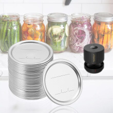 48PCS Mason Jar Lids for Wide and Regular Mouth Jars, No Date Reminder, Compatible with Electric Vacuum Sealers, Vacuum Seal Mason Jar Lids Only