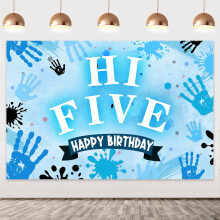 Hi Five Birthday Party Decorations Boy, Blue 5th Birthday Decorations Backdrop for Boy 5 Year Old Birthday Party