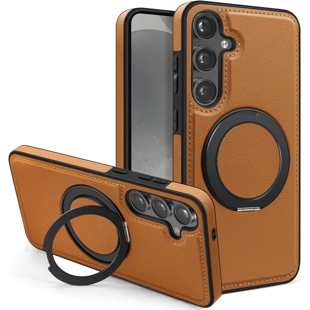 Leather Magnetic Case For Samsung Galaxy S24+ (S24 Plus), Magsafe-Compatible, 360 Rotatable Ring & Kickstand 9028731969329