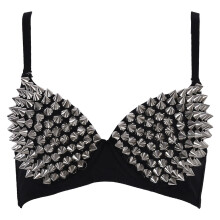 Women's All-over Spike Stud Dance Bra Metallic Punk Style Nightclub Wear