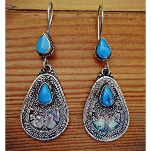 Boho-Ohrhänger mit Türkis, 925er Silber, Blau