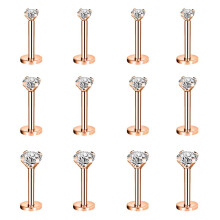 12 kpl/setti 16G työntökorvakorut labret-huulinuput, kierteettomat Monroe Medusa -lävistykset, kuutiometrillä zirkonialla koristellut