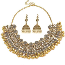 Bollywood Jhumka-sæt til kvinder: Kundan choker, øreringe og Maang Tikka – etniske bryllups-/festivalsmykker, kompatibel med traditionel indisk