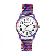 Dameshorloge met Bohemia Flower stretchband – Groot uurwerk, grote cijfers, elastische band, geschikt voor dagelijks gebruik