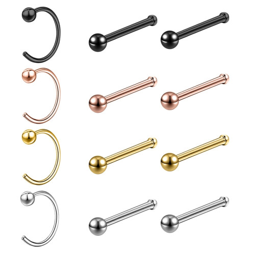 12 τεμάχια/σετ 20 γρ. Piercing δαχτυλιδιών μύτης με ατσάλινη μπάλα Piercing ρουθουνιών σε