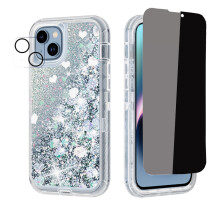Compatibel met iPhone 14 Plus: Anti-spionage privacy screenprotector + cameralensbeschermer + glinsterend hoesje met zandeffect, schokbestendig,