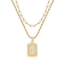 Gold Layered Initial Necklaces for Women 14K Gold Plated Paperclip Link Rope Chain Initial Pendant Necklaces for Women Jewelry Gifts