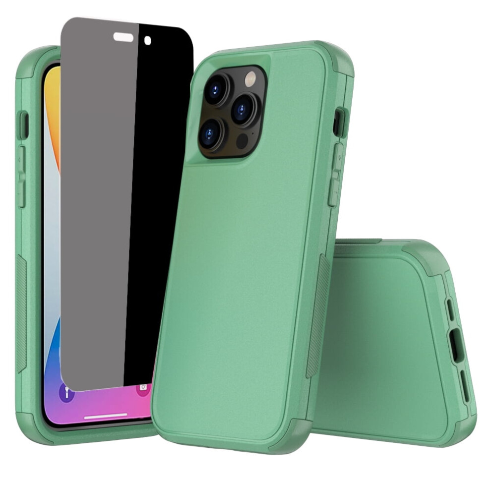 Compatible With Iphone 14 Pro Max Case + Anti-Spy Privacy Screen Protector, Heavy-Duty Shockproof Hard Case For 6.7" Â Green 9028731067261