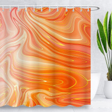 Blingpainting Duschvorhang mit orangefarbenem Farbverlauf und Marmoroptik, moderner, abstrakter Luxus-Badezimmervorhang, wasserdichter, waschbarer