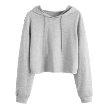 iopqo Crop-Tops für Damen, Damen-Crop-Sweatshirt mit Kordelzug, Crop-Top, Hoodie, Pullover, Bluse, Langarm, Rundhalsausschnitt, grau, Größe L