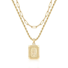 Gold Layered Initial Necklaces for Women 14K Gold Plated Paperclip Link Rope Chain Initial Pendant Necklaces for Women Jewelry Gifts