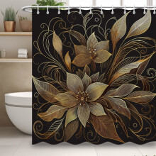 Moderner, minimalistischer Duschvorhang, wasserdichter Duschvorhang mit Blumenmuster, schlichte Badezimmerdekoration mit 12 Haken