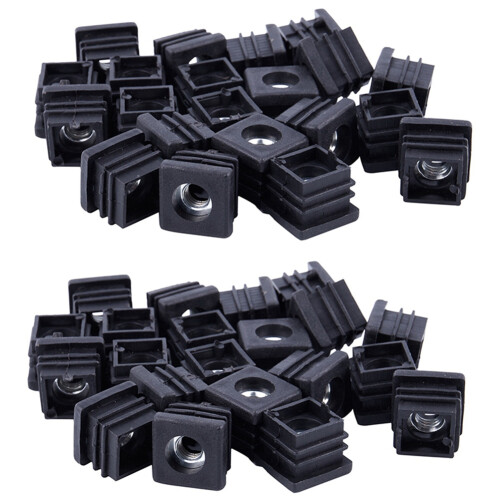 Vierkantrohrendkappen Einsteckstopfen M8 Gewinde 20X20mm 40Stk Schwarz
