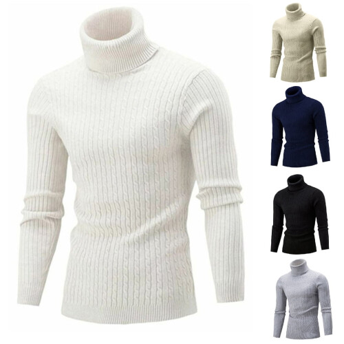 Herren-Rollkragenpullover, modische Zopfstrickpullover, schlichter einfarbiger Pullover 1