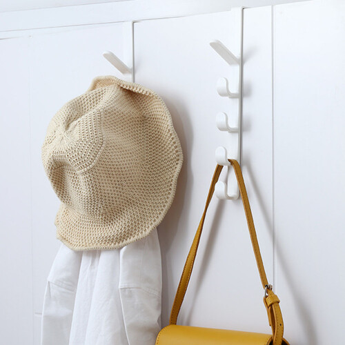 2Pcs ABS White Over Door Hanger Multi-Function Nail-Free Coat Hook 2