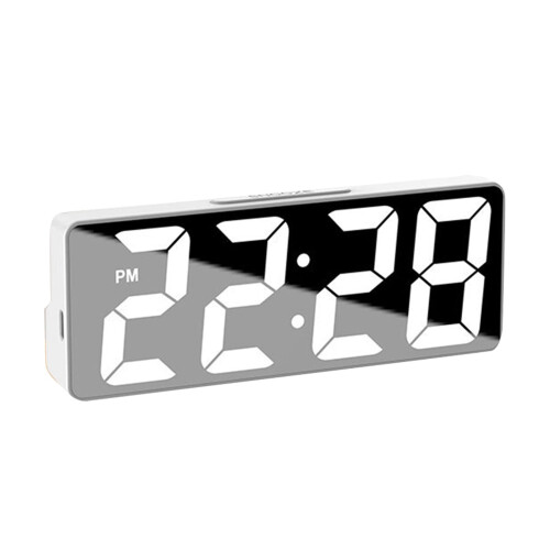 Small Digital Alarm Clock with Mirror Surface, Large LED Display, Adjustable Brightness & Snooze – White Digits 1