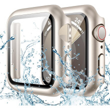XiHAMA Wasserdichte Displayschutzhülle kompatibel mit Apple Watch Series 6/5/4/SE 44 mm, Hartschalen-Schutzhülle mit gehärtetem Glas
