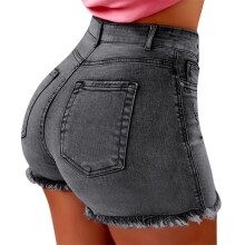 Damejeans til kvinder Trendy sommervaskede damejeans Dameshorts Lommer Korte denim Damejeans til kvinder Grå L
