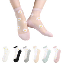Daisy Socks Spets Tunna Höga Ankelstrumpor 6 Par Dam Transparenta Söta Preppy Blommig Stickad Bomullssula Klänningstrumpor
