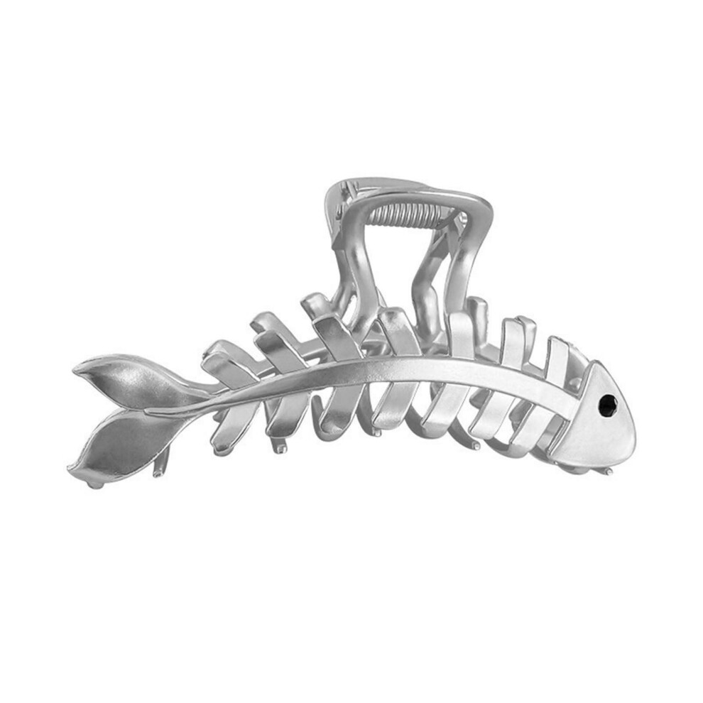 Xinwanna Hair Claw Clip â Elegant Fish Bone Metal Clamp, Non-slip Strong Styling Tool, Shark Clip for Women Half Bun (Silver)