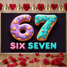 Donut Design 6th/7th Birthday Banner – Colorful Sprinkles, Stars, Fireworks, Donut Theme Backdrop – Compatible with Kids' Party