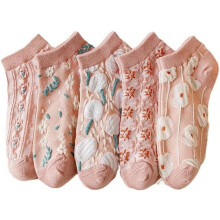 5/10 Pairs Embroidered Floral Design Socks for Women Girls Combed Cotton Ankle Socks
