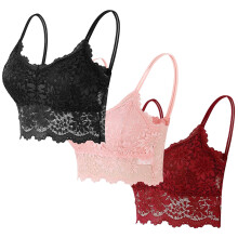 3PCS Women's Lace Bralette - Strappy Backless Anti-Slip Camisole Bra, Floral Lace Lingerie for Daily Wear & Layering (S-XL)