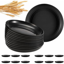 12 Pcs 9" Unbreakable Wheat Straw Plates, Microwave & Dishwasher Safe, BPA-Free, Lightweight Black Dinner Plates Compatible with Kitchen