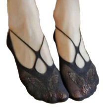 Xinwanna Women's No Show Lace Socks Low Cut Invisible Toe Topper Half Socks Summer Yoga Liner Socks with Non-Slip Heel Grip (Black,One Size)