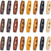 80 szt. 8 kolorów naturalnych guzików drewnianych z rogiem, 2 otwory do akcesoriów krawieckich, kolor mieszany, 30 x 10 mm, otwór: 5 mm, 10