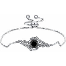 Vintage Rose with Round Birthstone Box Chain Bracelet 925 Sterling Silver Retro Gemstone Adjustable Bracelet for Birthday Women