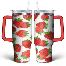 Strawberry 30 oz Tumbler with Handle Lid & Straw – Stainless Steel Double-Wall Vacuum Insulated, Cute Gift for Women, Men, Friends – Compatible