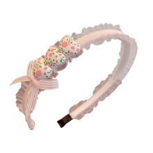 Xinwanna Lace Trim Heart Decor Shiny Elastic Girls Headband Kids Imitation Pearls Bowknot Decor Hair Hoop Hair Accessories (Pink & White)