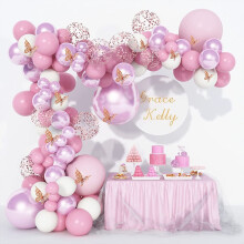 YANSION Schmetterlings-Ballonbogen-Set – Lila & Rosa Latexballons mit Konfetti, für Mädchengeburtstage, Hochzeiten, Jubiläen, Babypartys –