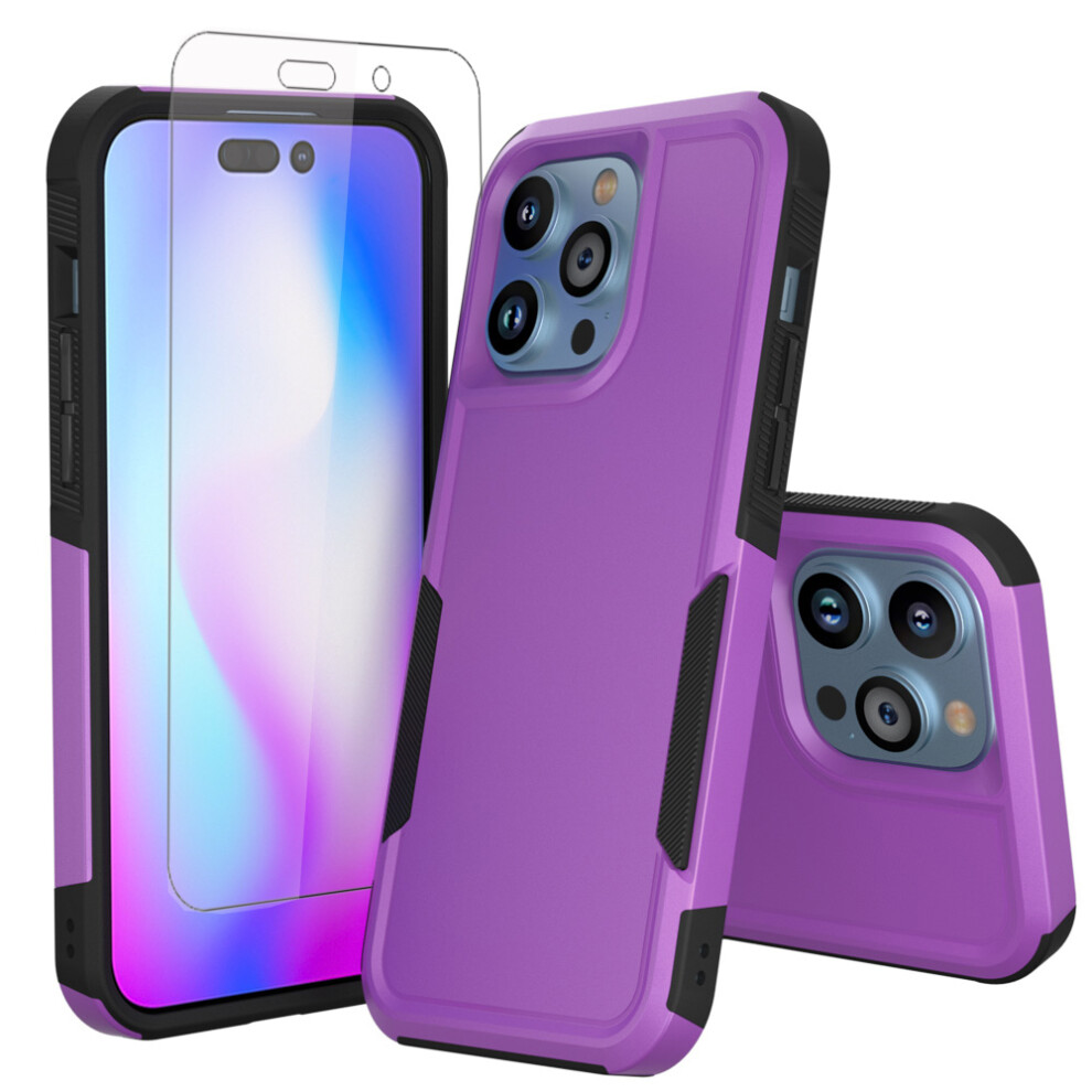 Compatible With Iphone 14 Pro Max Case + Screen Protector, Shockproof Full Coverage Cover For 6.7" Purple 9028731084329