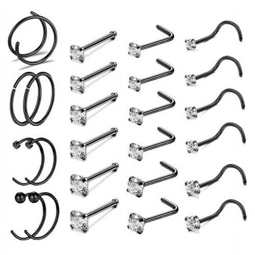 25 τεμάχια 20 γρ. Δαχτυλίδια μύτης CZ Crystal Corkscrew Σετ δαχτυλιδιών μύτης Stud, μύτη