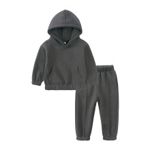 AWZXDE Completo da bambino autunno/inverno tinta unita felpa con cappuccio spessa calda pantaloni set da 2 pezzi abbigliamento invernale nero, 12-18
