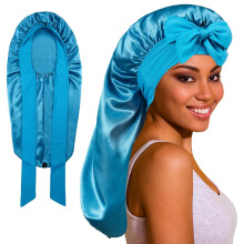 Lange Satin-Haarhaube für Damen zum Schlafen, seidige Hauben mit Bindeband, Schlafhaube für geflochtenes und lockiges Haar