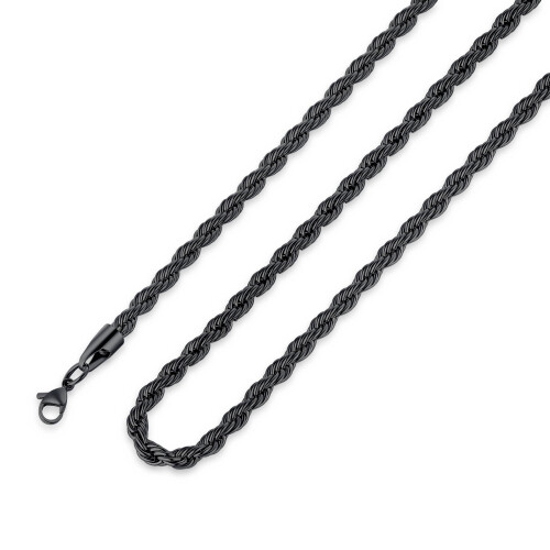 Corrente preta TINGN para homens, 5 mm, 81 cm (32 polegadas), em aço inoxidável, com design de corda torcida preta.