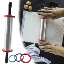 Rodillo ajustable de acero inoxidable, 28 cm (11 pulgadas), antiadherente, mango ergonómico, anillos desmontables | Compatible con pizza, tarta,