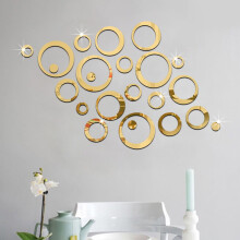 Stickers muraux 23 pièces Cercles 3D Miroir Autocollant mural DIY Vinyle Fresque Décoration intérieure Amovible
