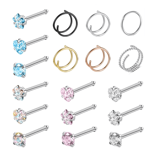 18 stuks/set 20g Hoepel Neusring CZ Neuspiercing Neusbotpiercing