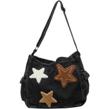 Denim-Schultertasche für Damen, ästhetische Stern-Umhängetasche, süße Tragetasche, Crossbody-Denim-Geldbörse, große Retro-Hobo-Tasche