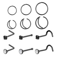 12 db 20 g-os L alakú orrfülbevaló, karika, orrgyűrű, orrcsont piercing, dugóhúzós orrlyuk piercing